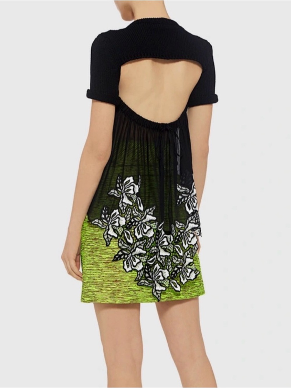 Black Short-Sleeve Knit Top with Lace Hem